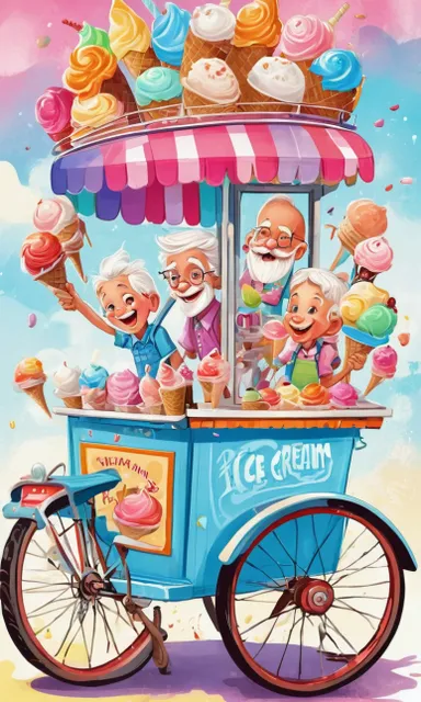 a painting of an ice cream cart