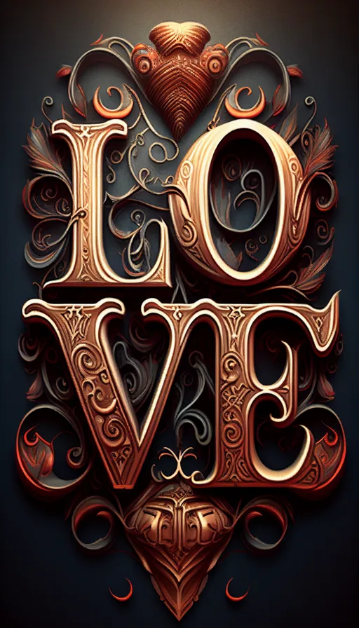the word love is made up of ornate letters