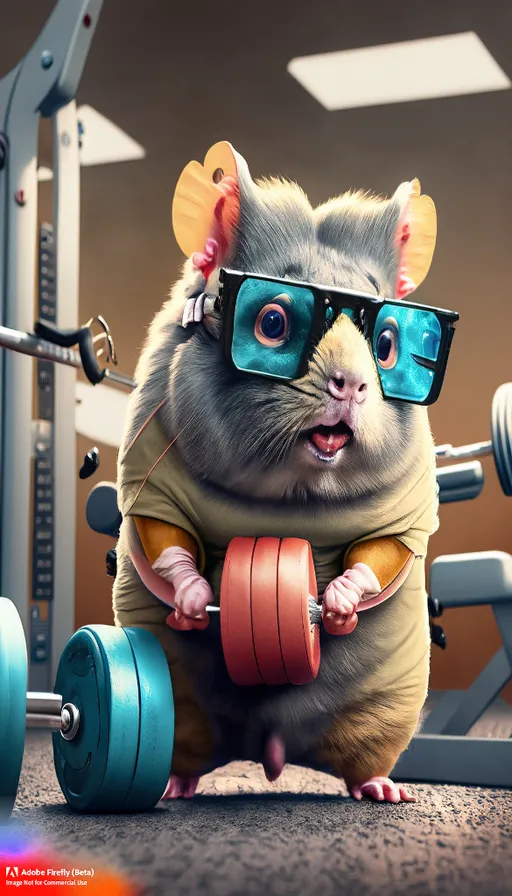 a hamster wearing sunglasses and holding a barbell