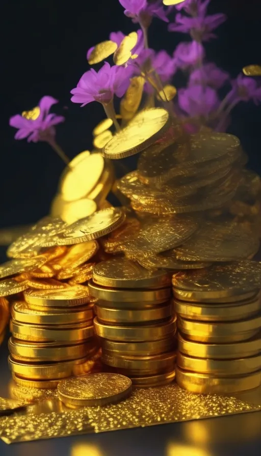 a pile of gold coins sitting on top of a table