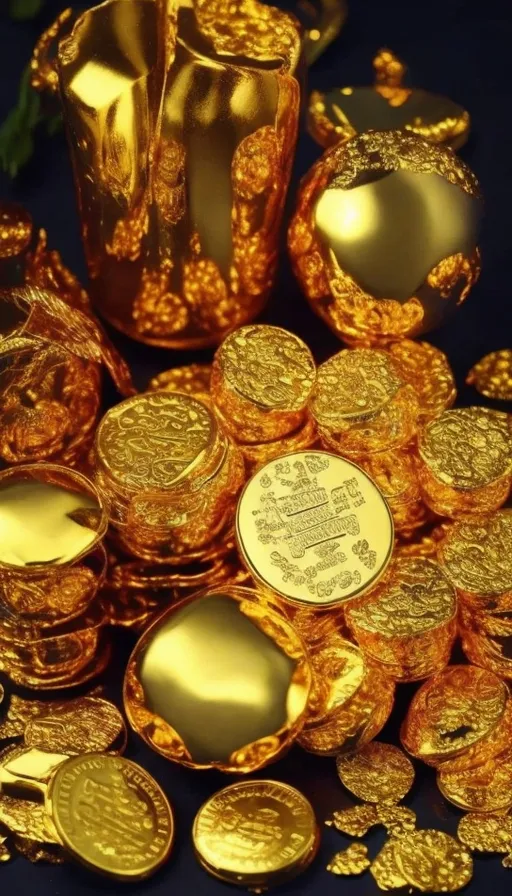 a pile of gold coins sitting on top of a table