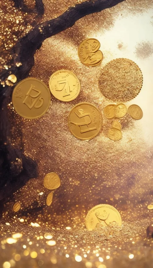 a bunch of gold coins sitting on top of a table