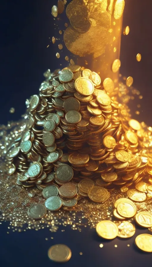 a pile of gold coins sitting on top of a table