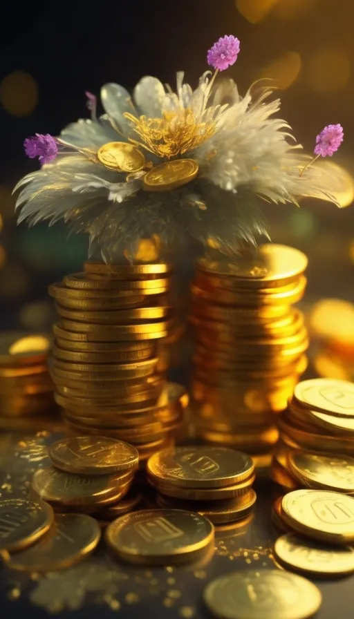 a bunch of coins with a flower on top of it