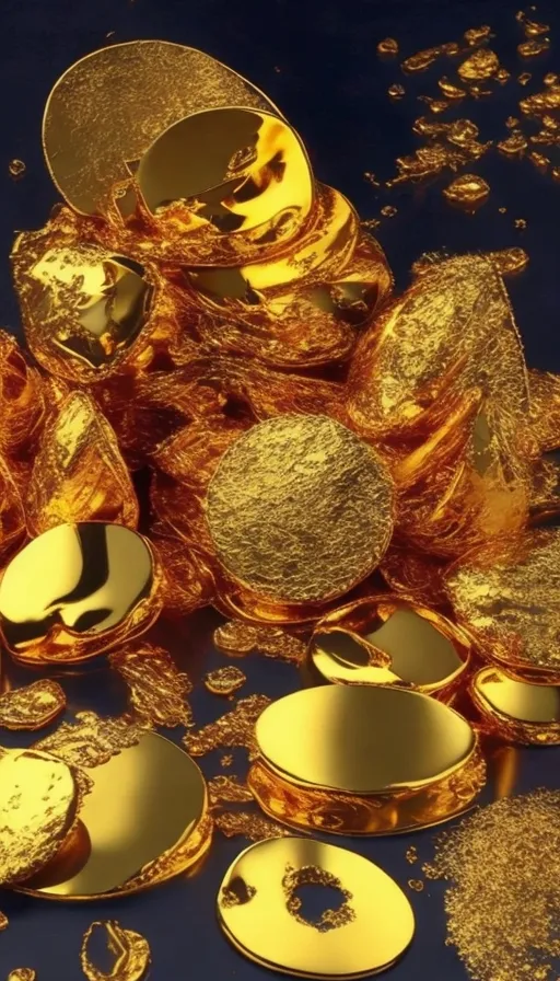 a pile of gold coins sitting on top of a table