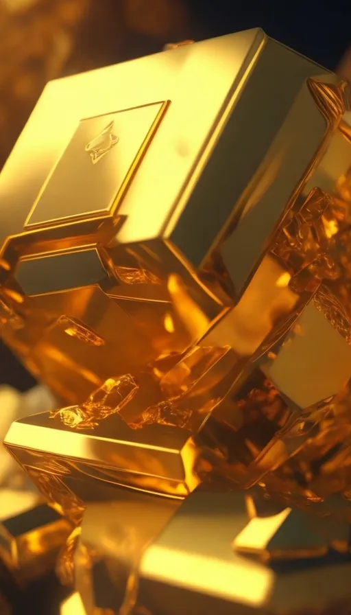 a bunch of gold cubes sitting on top of each other