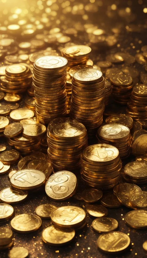 a pile of gold coins sitting on top of a table