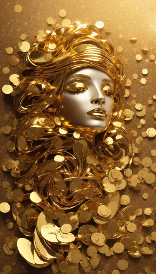 a mask with gold coins around it