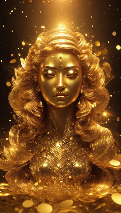 a golden statue with a bright light above it