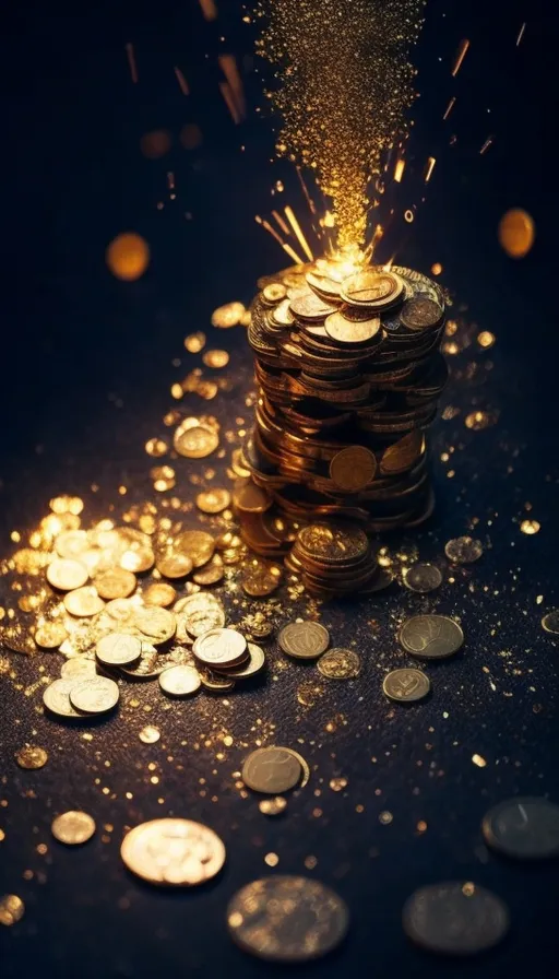 a pile of coins with a sparkler on top of it