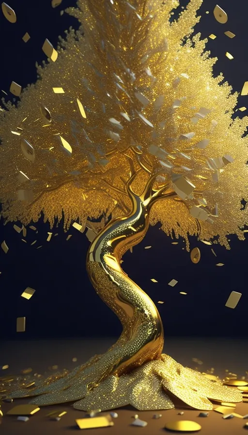 a golden tree surrounded by confetti and confetti