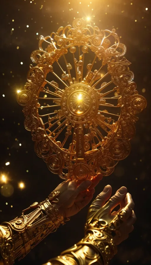 a person holding a golden object in their hand