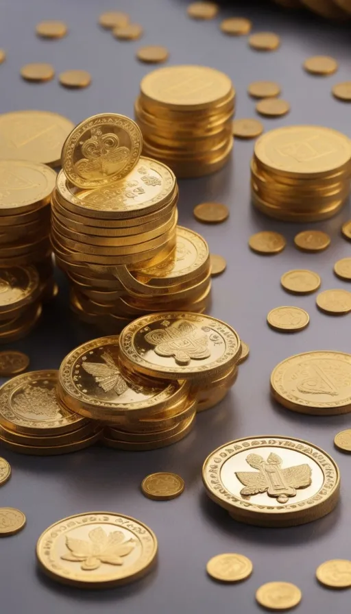 a pile of gold coins sitting on top of a table