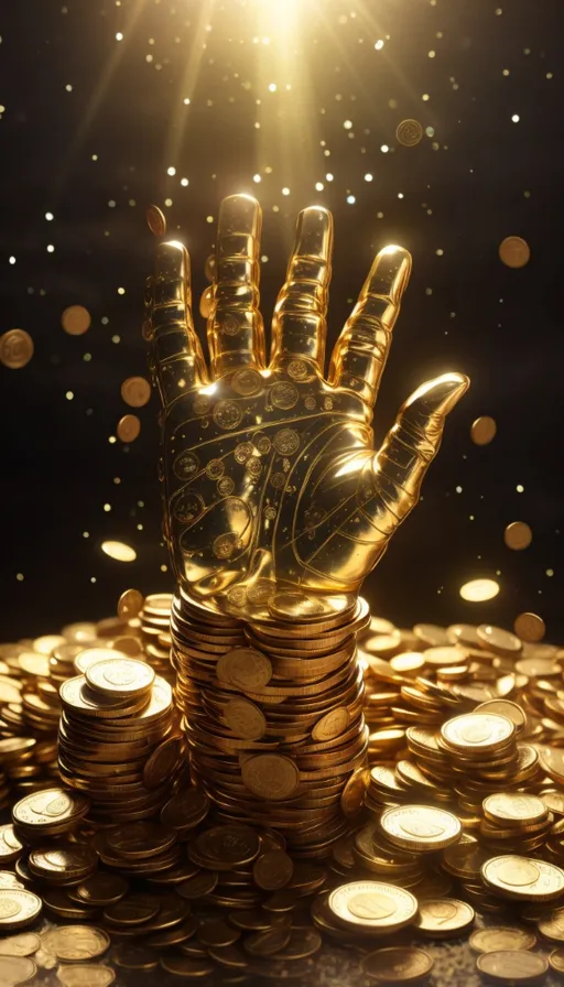 a hand that is on top of a pile of coins