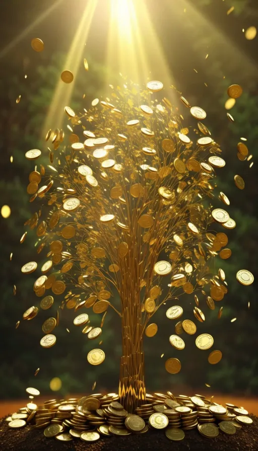 a pile of gold coins sitting on top of a pile of coins