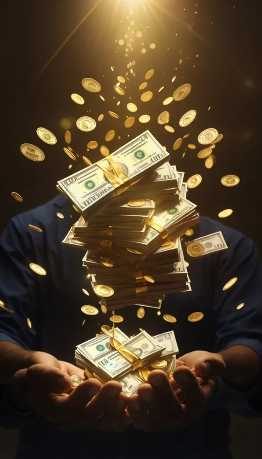 a man holding a pile of money in his hands