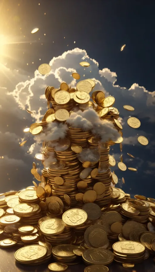 a pile of gold coins sitting on top of a table