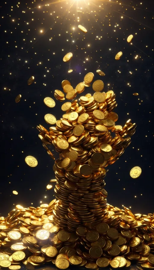 a pile of gold coins on a dark background