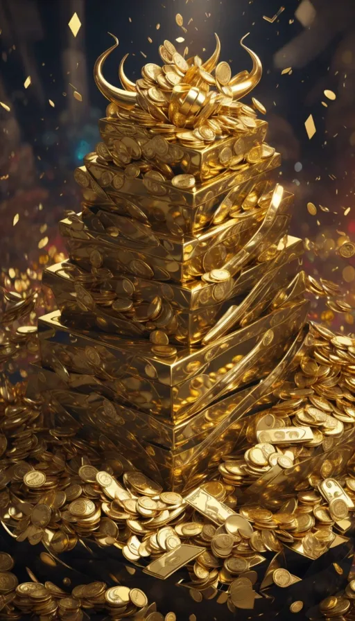 a pile of gold coins on top of a table