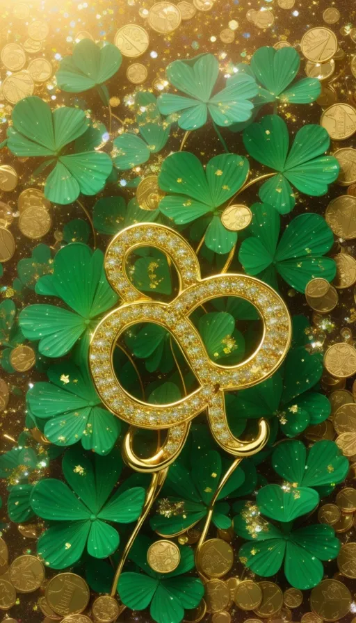 a gold brooch with green leaves on it