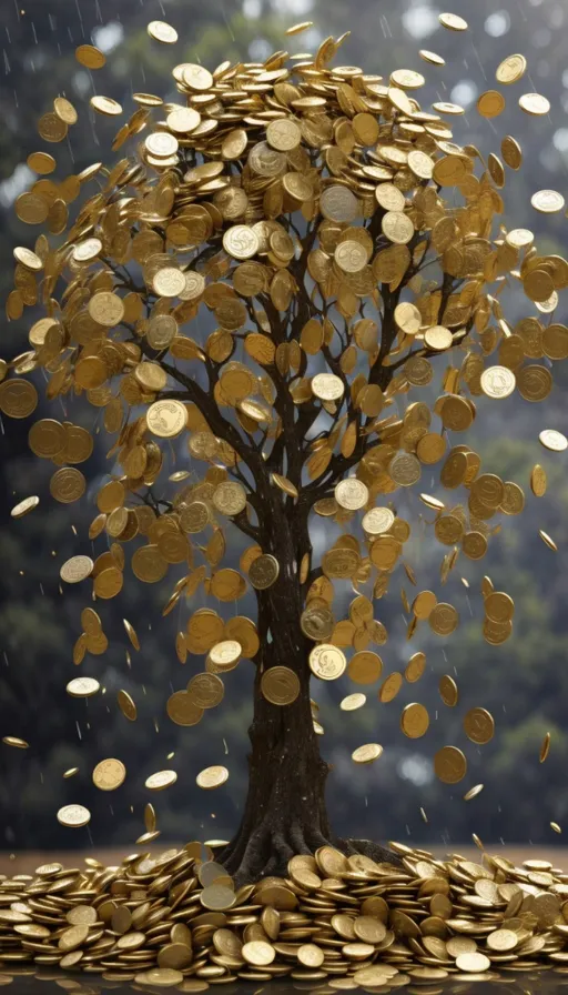 a tree that has a bunch of coins growing out of it