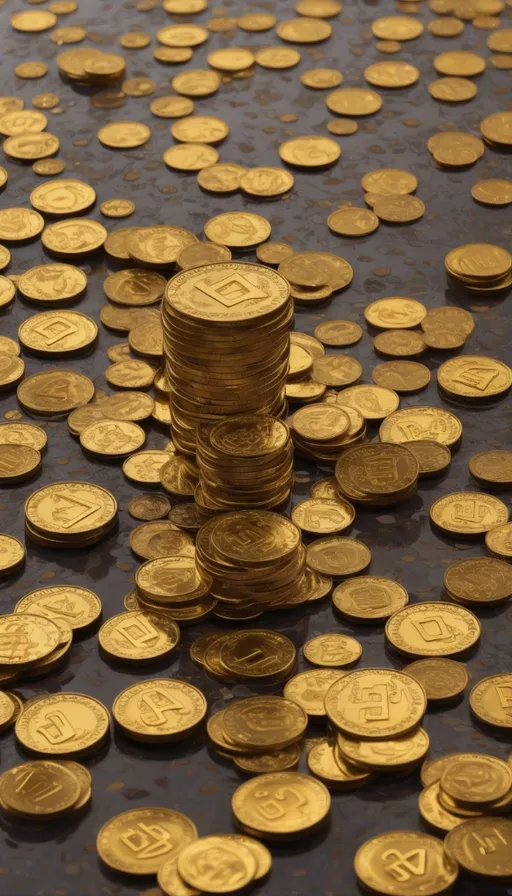 a pile of gold coins sitting on top of a table