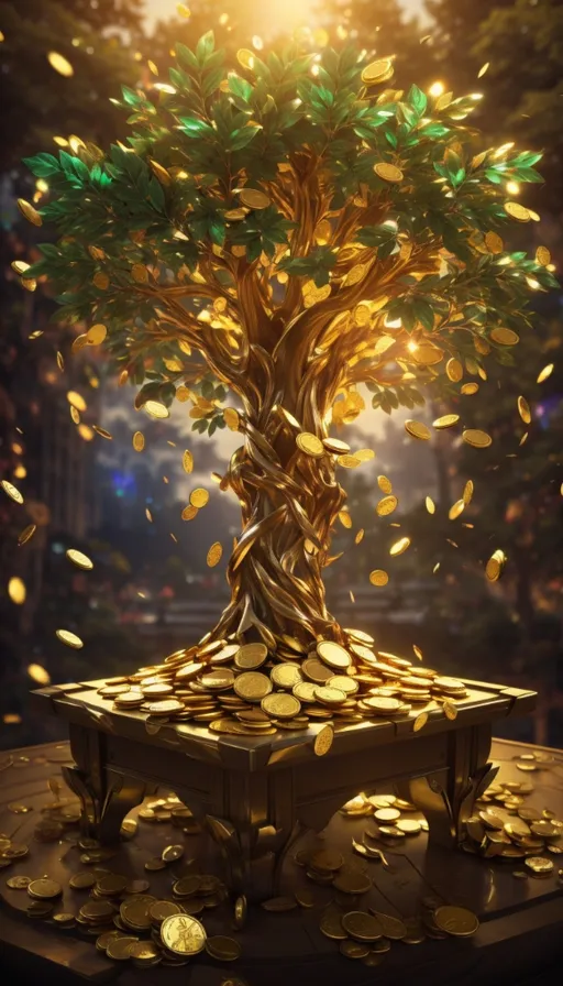 a money tree with gold coins falling from it