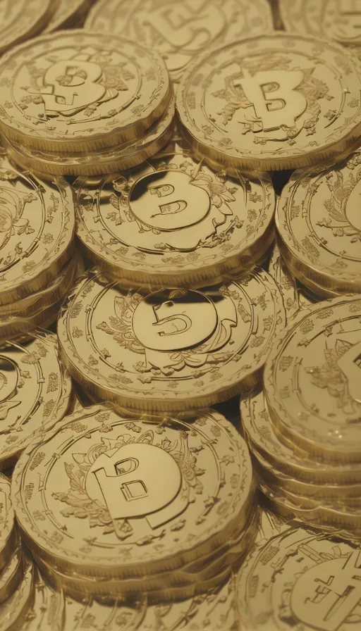 a pile of gold bitcoins sitting on top of each other