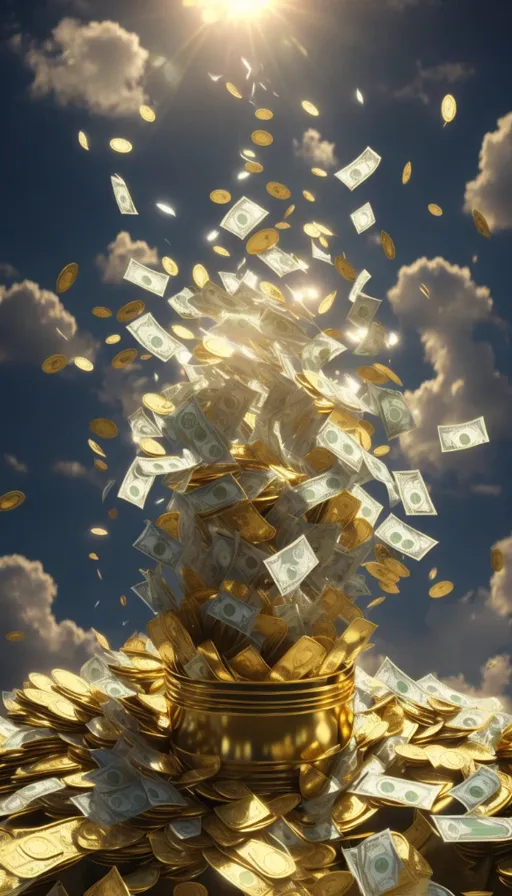 a pile of money flying through the air