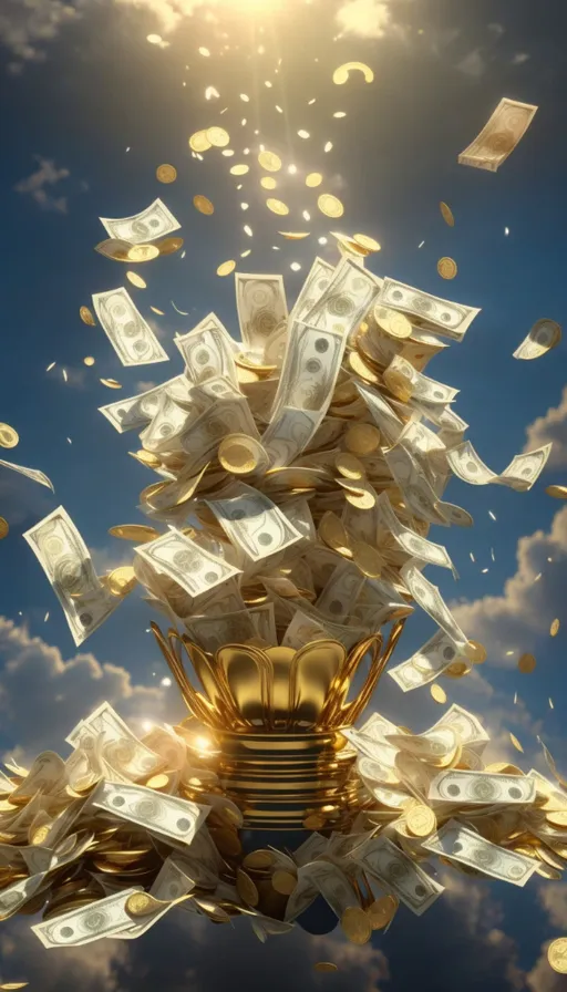 a pile of money flying through the air