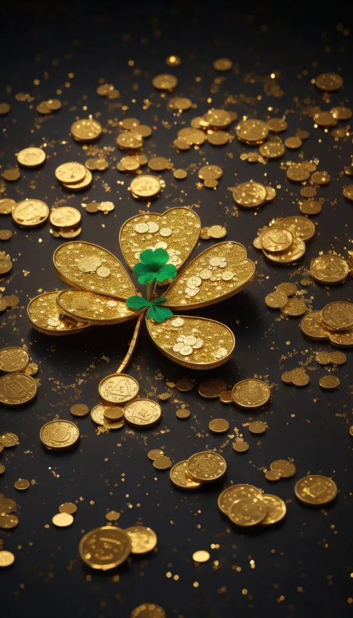 a green shamrock sitting on top of a pile of gold coins