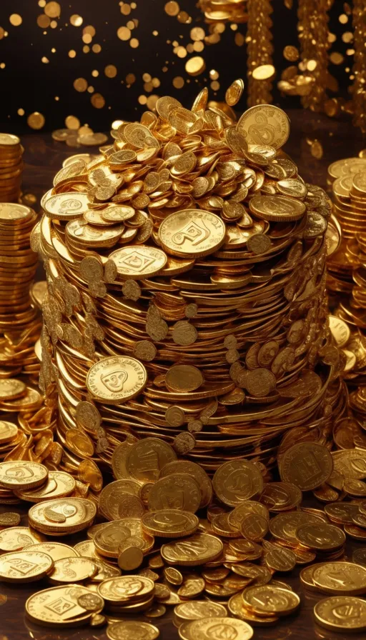 a pile of gold coins sitting on top of a table