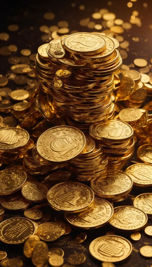 a pile of gold coins sitting on top of a table