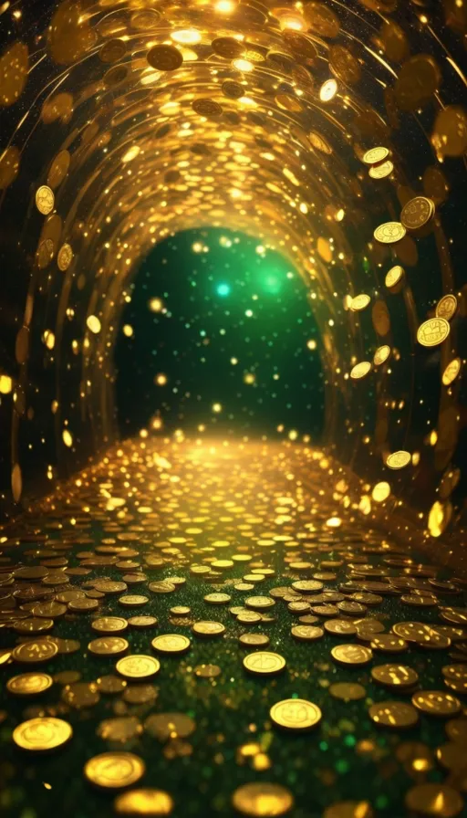 a tunnel filled with lots of gold coins