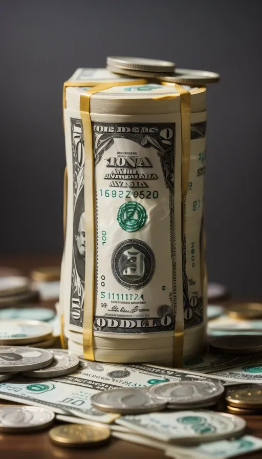 a stack of money sitting on top of a table