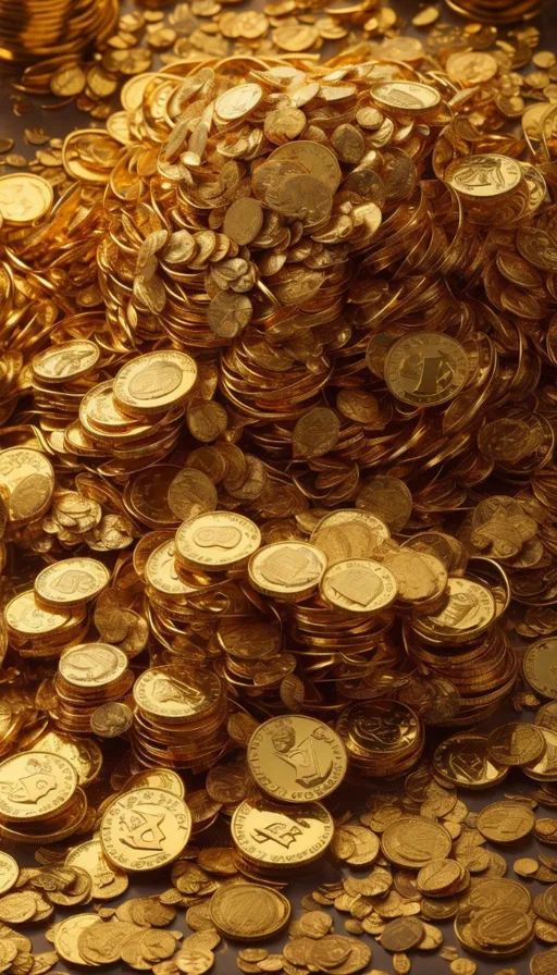 a pile of gold coins sitting on top of a table