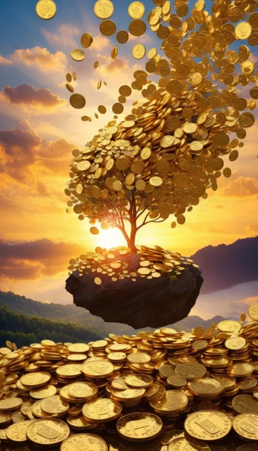 a tree on top of a pile of gold coins