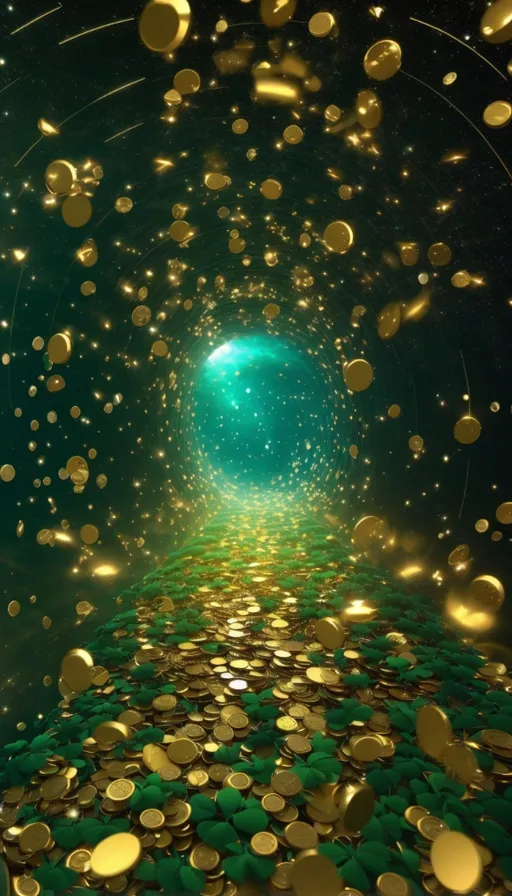 a tunnel filled with lots of gold coins