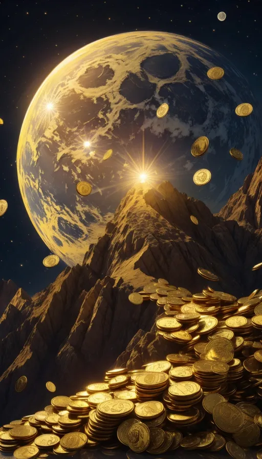 a pile of gold coins sitting on top of a mountain