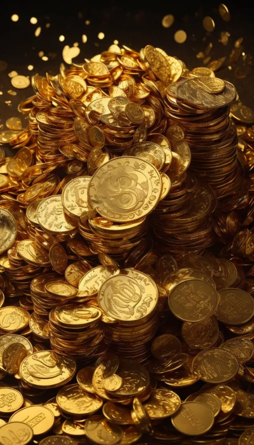 a pile of gold coins on a black background