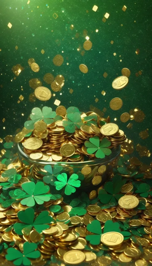 a bowl full of gold coins and shamrocks