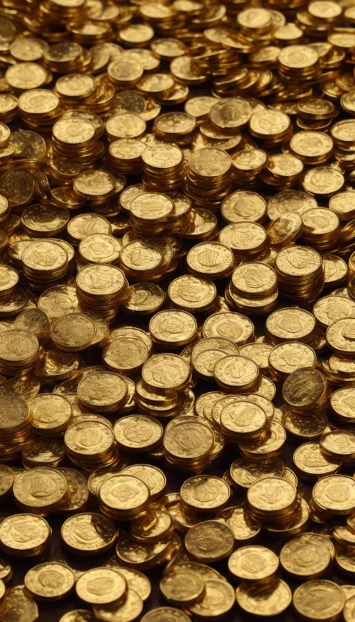 a pile of gold coins sitting on top of a table