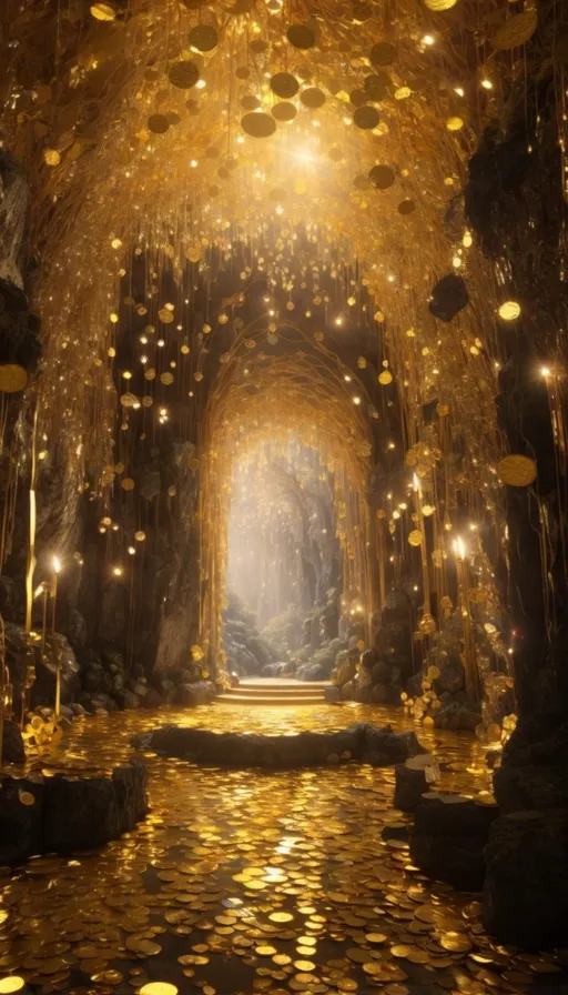 a tunnel filled with lots of gold coins