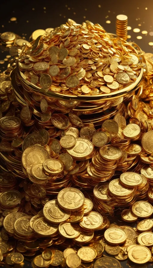 a pile of gold coins sitting on top of a table