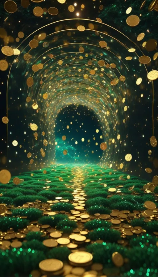 a tunnel filled with lots of gold coins