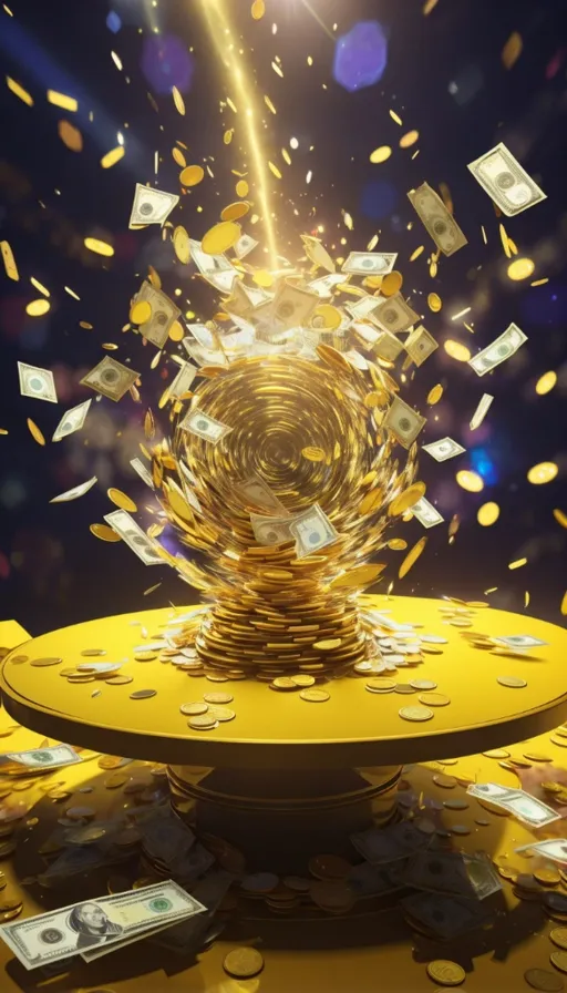 a pile of gold coins with money falling out of it