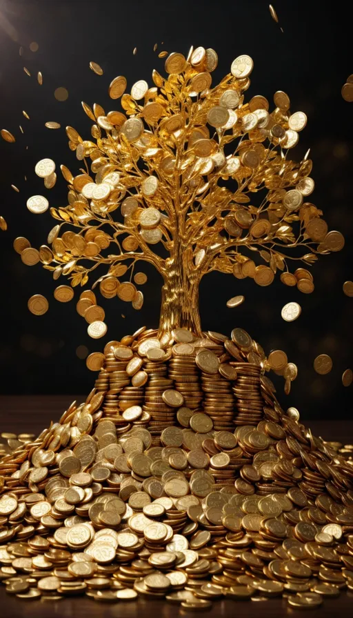 a tree made out of gold coins on a table