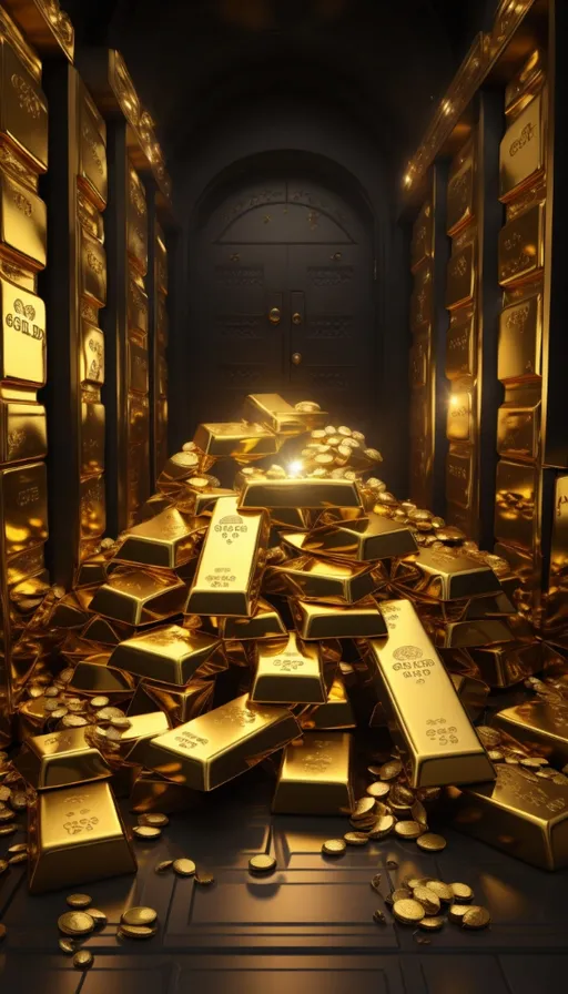 a room filled with lots of gold bars