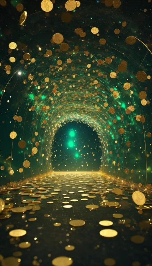 a tunnel filled with lots of gold coins