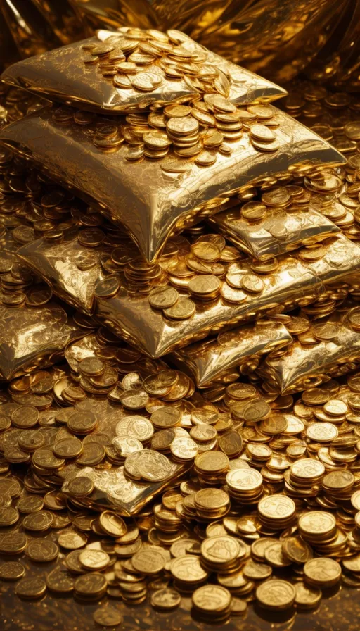 a pile of gold coins sitting on top of a table